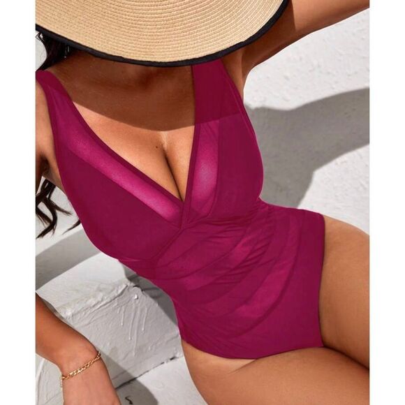 Barbiecore Magenta Plus Size Chest DD Contrast Trim One Piece Swimsuit - Picture 10 of 16